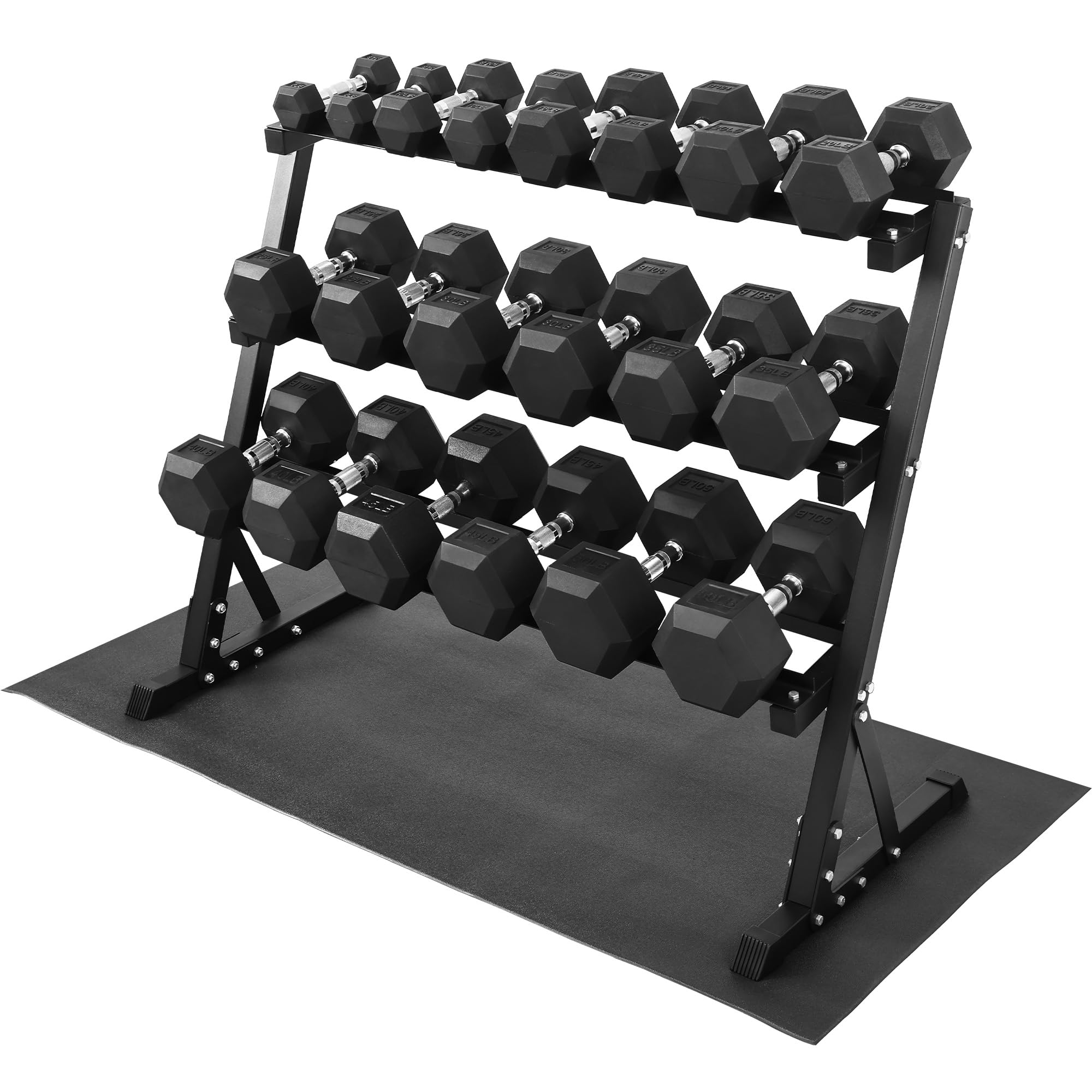 HulkFit 160-550LB Rubber Hex Dumbbell Set with Storage Rack, Solid Cast Iron Dumbbells for Full Body, Anti-Slip Grip, Weights Dumbbells Set for Home Gym Training