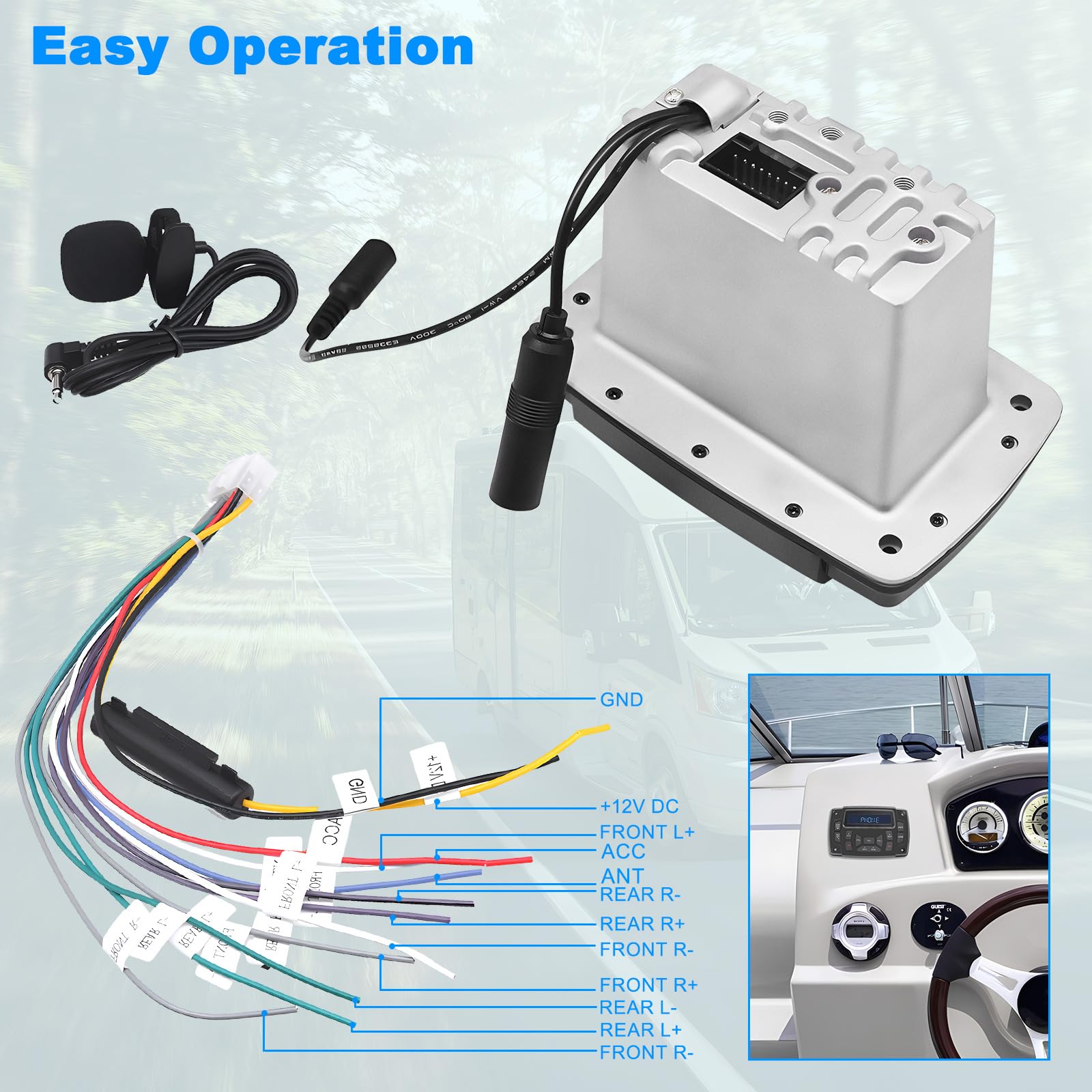 Geloo Am/FM Radio Marina Stereo, Radio Barco Marina Impermeable, Reproductor MP3 Estéreo Receptor Llamadas Manos Libres para Barcos, Yates, Marinos, Cámper