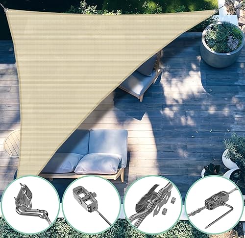 Miniatura 5 de SunnyRoyal Kit de accesorios para toldo con cuerda de alambre de tensión de 18 pies para parasol triangular, juego de accesorios para jardín al aire