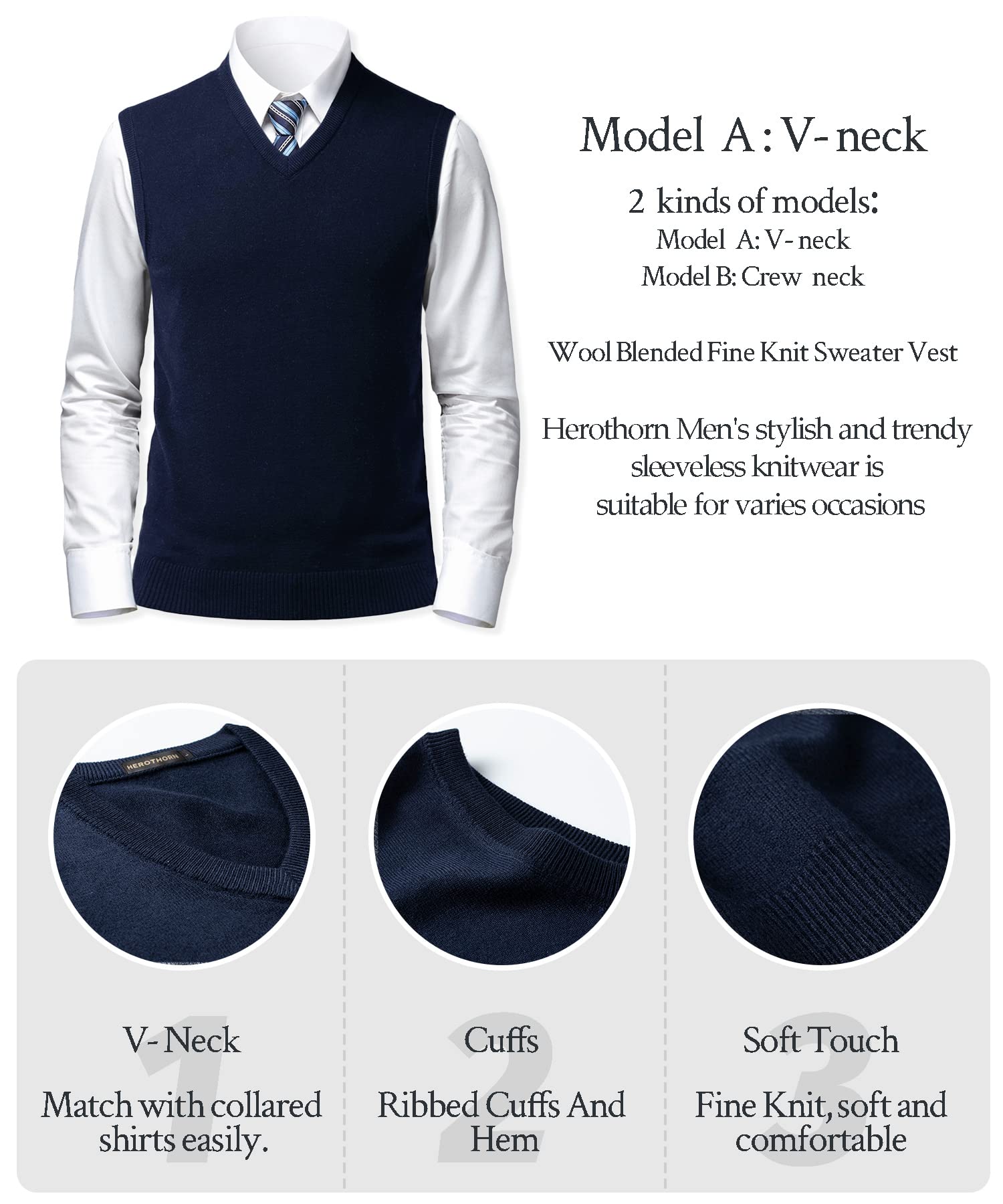 Herren Pullunder Weste Ärmellose Strickweste Slim Fit Gestrickt Pulloverwestee Klassische Business Golfweste Wollweste Strickwaren