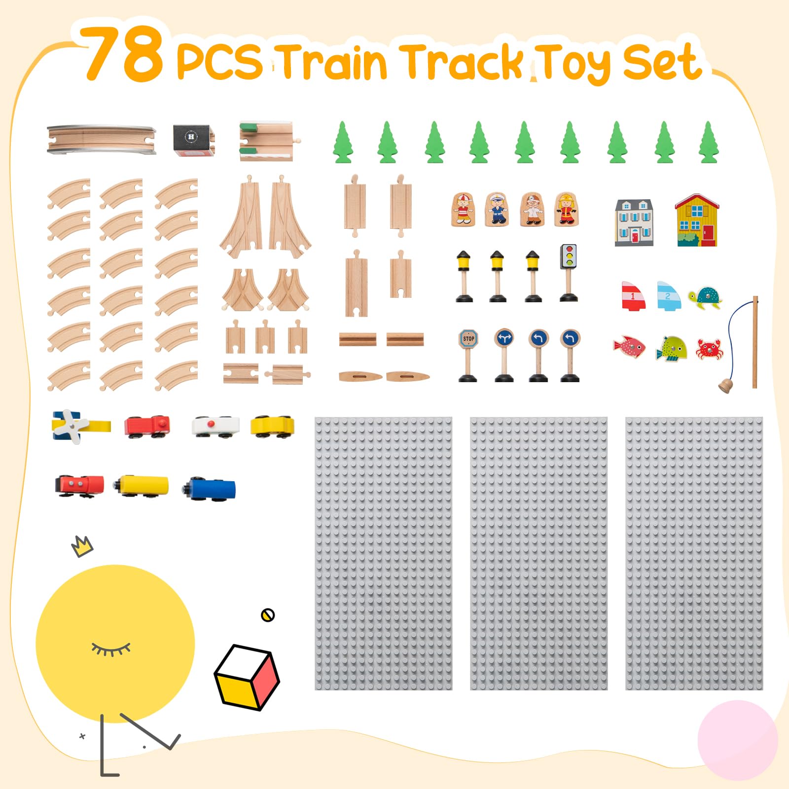 GOPLUS 100Pcs Table Circuit de Train Enfant en Bois, 2 en 1 Table Rail de Train Enfants 3 + Ans Pistes Tiroir de Rangement, pour Garçons et Filles 3 Ans+ (79x51x15CM|100 PCS)