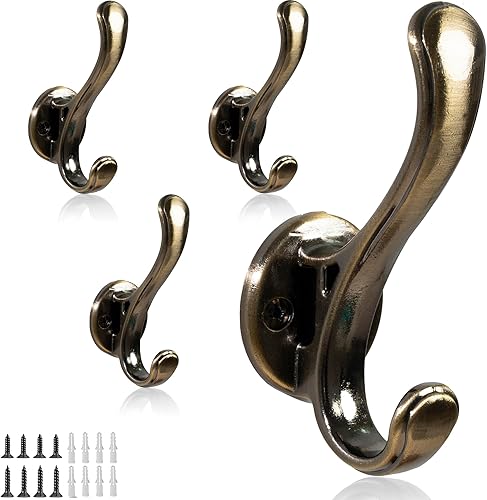 Miniatura 8 de Perchero de madera rústica para colgar abrigos, colgador de pared, ganchos dobles resistentes para colgar abrigos, chaquetas, toallas, sombreros,