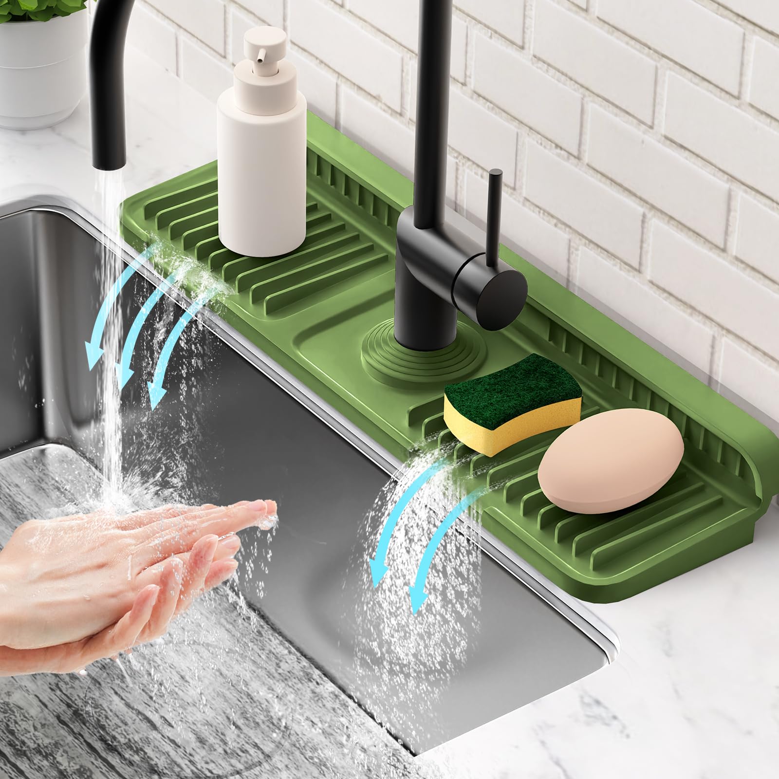 Photo 1 of 17.7'' Faucet Mat for Kitchen Sink Splash Guard[7° Slope Fast Self-draining][Snap Lock Fit] Folding Kitchen Sink Faucet Mat Splash Guard Kitchen Sink Area Water Splash Guard Behind Faucet Draining Mat