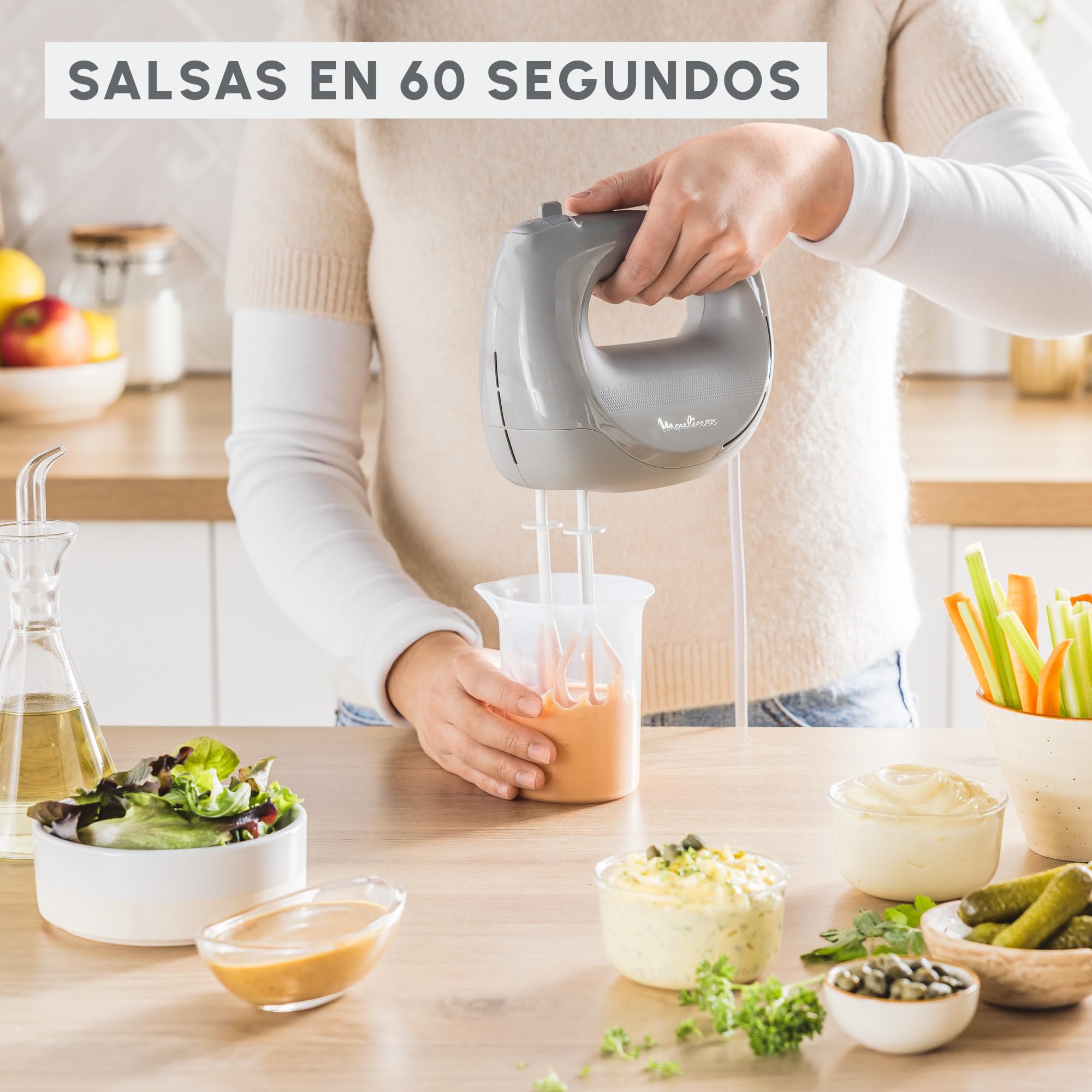 Moulinex Easy Max, Batidora amasadora, 300 W, Compacta, Mezclas homogéneas, Preparación rápidas de salsas, HM262BF0