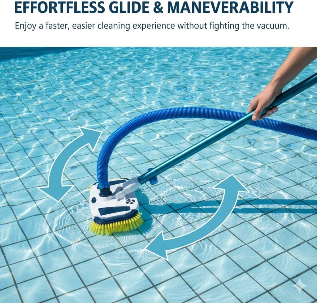 Weighted Pool Vacuum Head, Vinyl-Safe No Wheels Manual Cleaner with Air Relief Valves，Multi-Directional Brushes for Above Ground & Inground Pools, Universal Fit for 1-1/4" & 1-1/2" Hoses