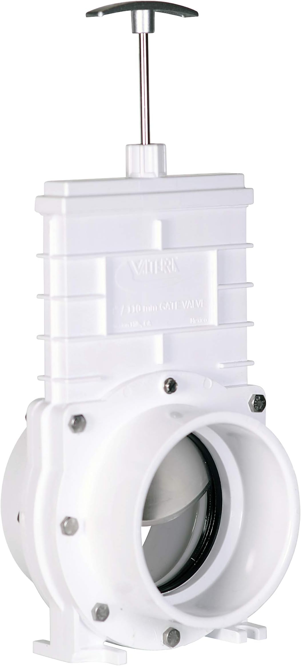 Valterra 4" PVC Gate Valve, slip/hub fittings with stainless steel paddle for Koi/Slurry Ponds, Aquaculture, Sewer lines & more, White (6401)