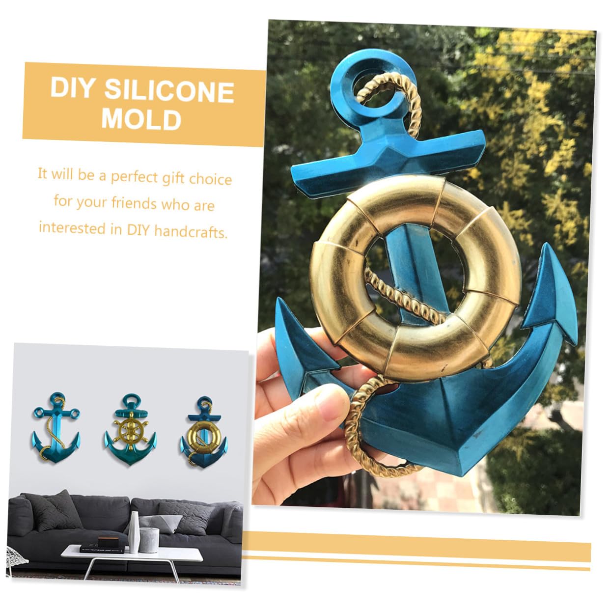 Hemobllo 4 pezzi Stampi in Silicone per Artigianato Fai da Te Forma di Ancora Resistente e Flessibile per Decorazioni Murali Facile da Sformare e Lavabile