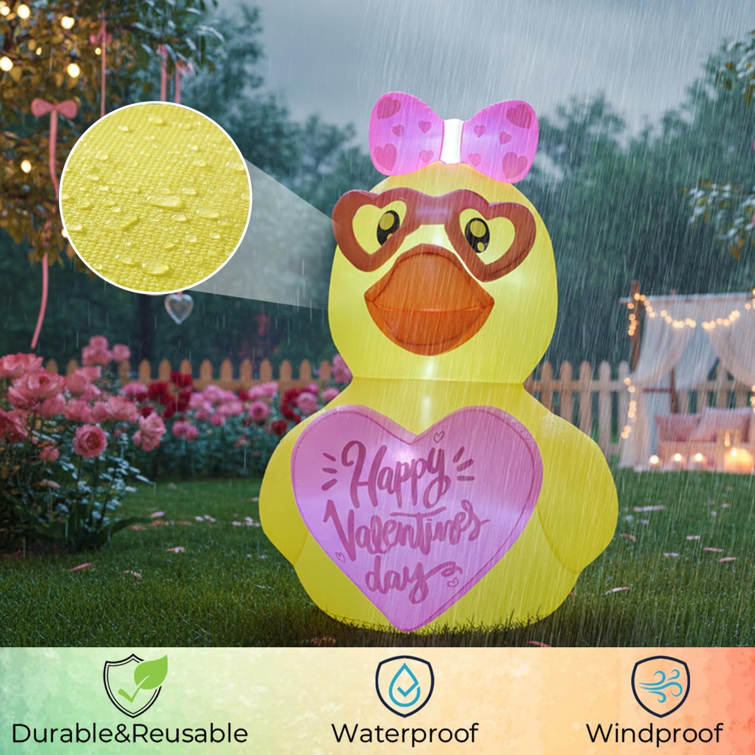 5FT Valentines Day Inflatables Duck with Heart Decoration, LED Blow Up Lighted Decor Indoor Outdoor Holiday Art Decor Romantic Gift for Anniversary Wedding Party