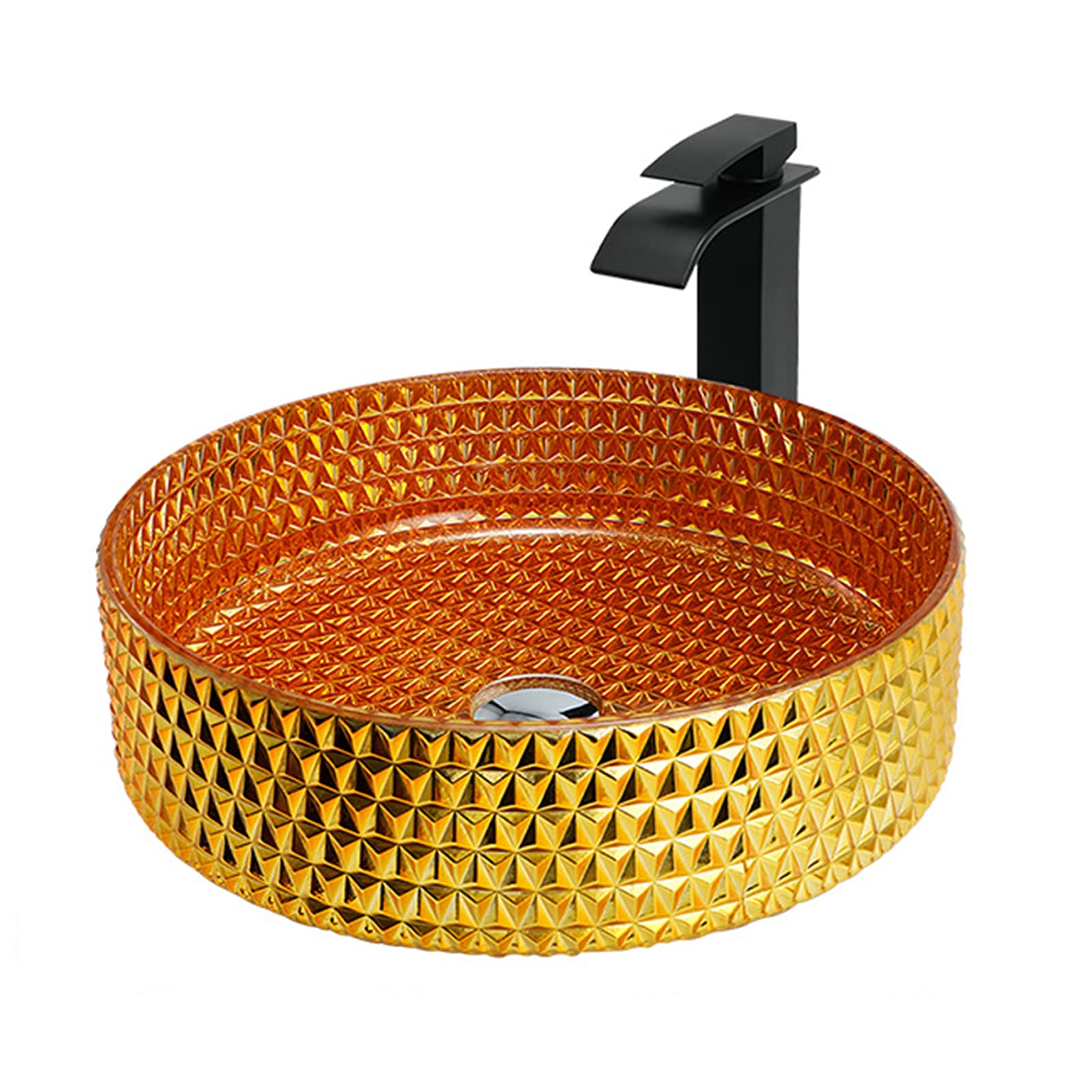 ASerZenith Artistic Bathroom Vessel Sink,Tempered Glass Cylindrical Vessel Sink With Waterfall Faucet And Pop Up Drain, Counter Top Installation(A-B)