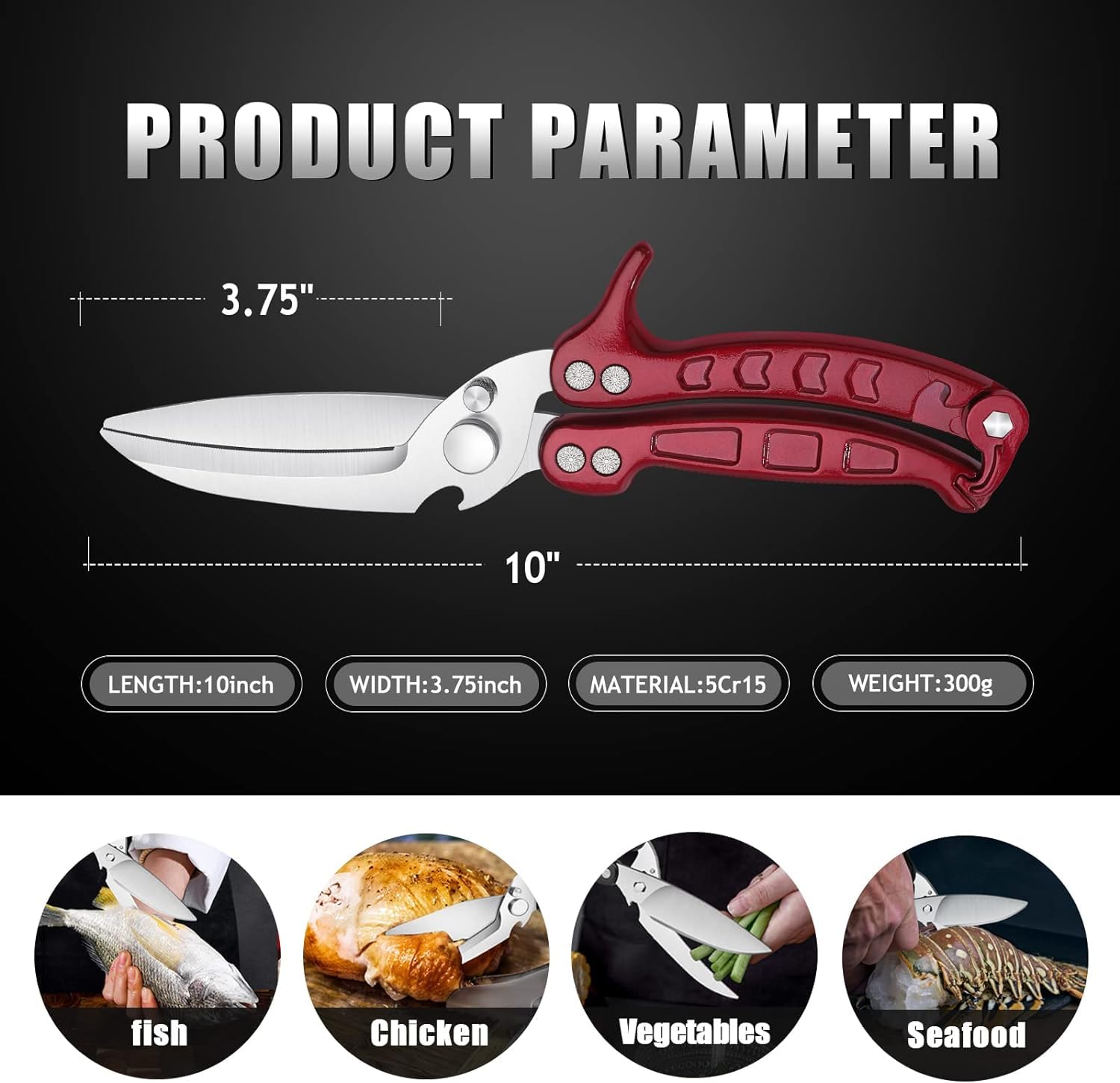 DRAGON RIOT Poultry Shears, Heavy Duty Kitchen Scissors, Red Chicken Poultry Shears, Sharp Meat Scissors - Image 4