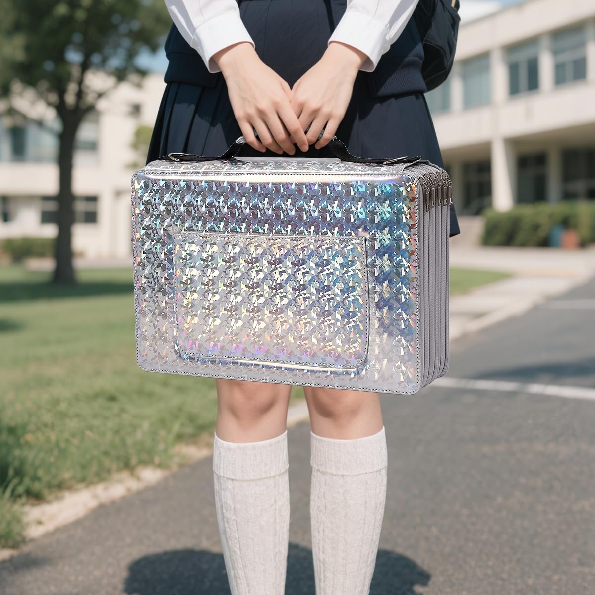 Large Capacity Colored Pencil Case - 600 Individual Slots PU leather with Zipper Closure Portable Organizer for Watercolor Pencils Ideal for Artists（Silver）