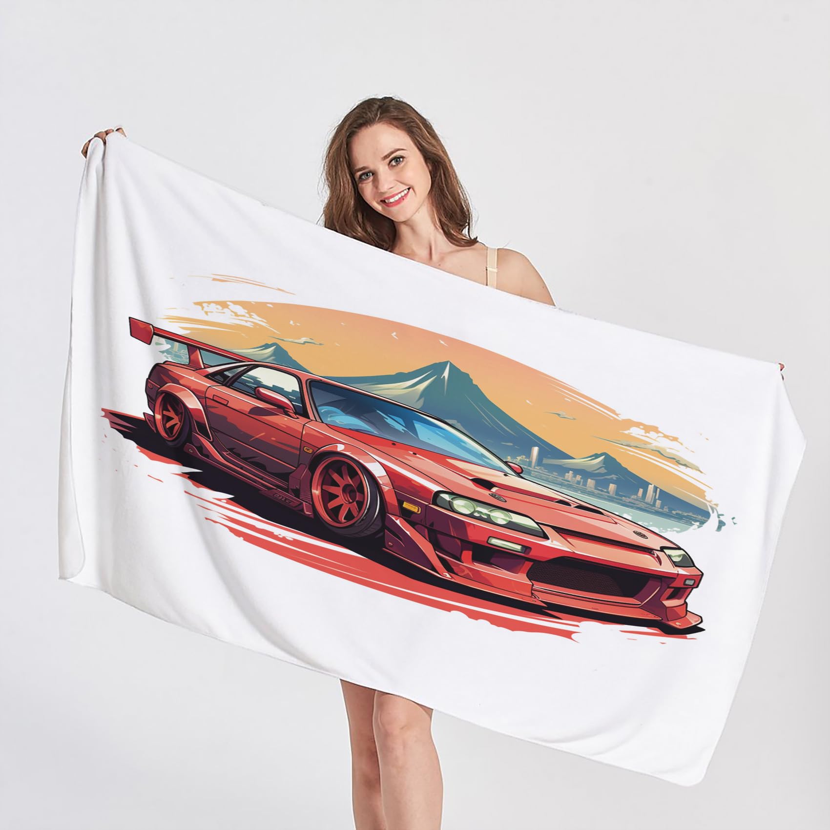 QEODAH Jdm Beach Towel, Microfibre Towel, Japanese Race Car Beach Towels, Quick Dry & Sand Free & Lightweight & Super Absorbent Towel for Travel, Gym, Bath, Swimming, Beach Blanket, 90 x 180 cm