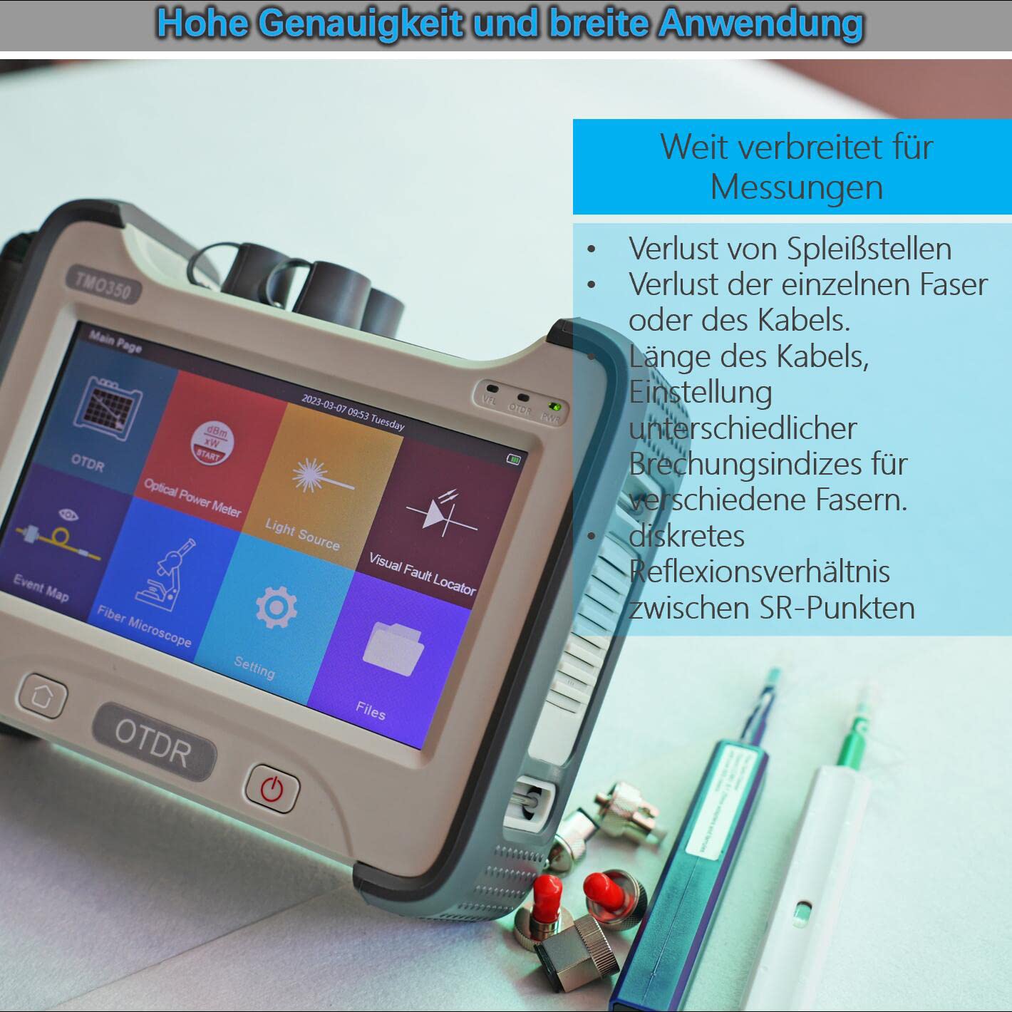 OTDR messgerät MM 850/1300nm 20/26dB, Multifunktions LWL OTDR Multimode+OPM+VFL+OLS+Event Map mit SC FC ST LC Adaptern
