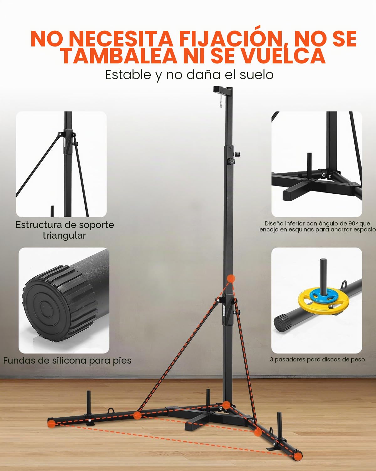 VEVOR Soporte para Saco de Boxeo con Marco de Acero Soporta hasta 65 kg Soporte a Saco de Arena Independiente con Base con Peso Equipo de Entrenamiento para Gimnasio en Casa, 118 x 118 x 232 cm