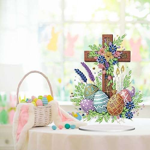 Miniatura 2 de Kit de adornos de pintura artística con diamantes de cruz de Pascua 5D, diamantes de imitación de cristal con forma especial, adorno de escritorio