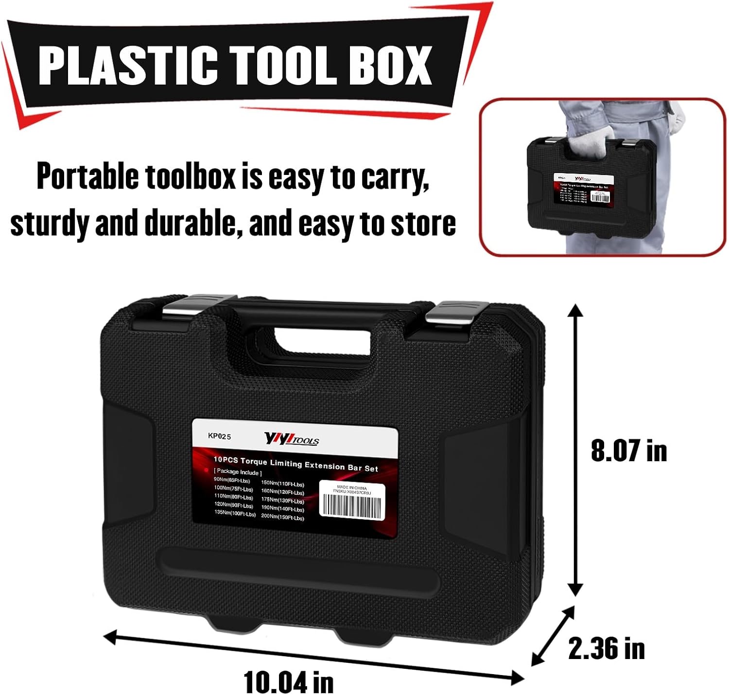 YIYITOOLS 10Pcs 1/2" Drive Torque Limiting Extension Bar Set, 8" Long Torque Sticks (65-150 Ft-Lbs), Impact Socket Extensions with Storage Case, Color-Coded, for Lug Nuts, Tire Repair