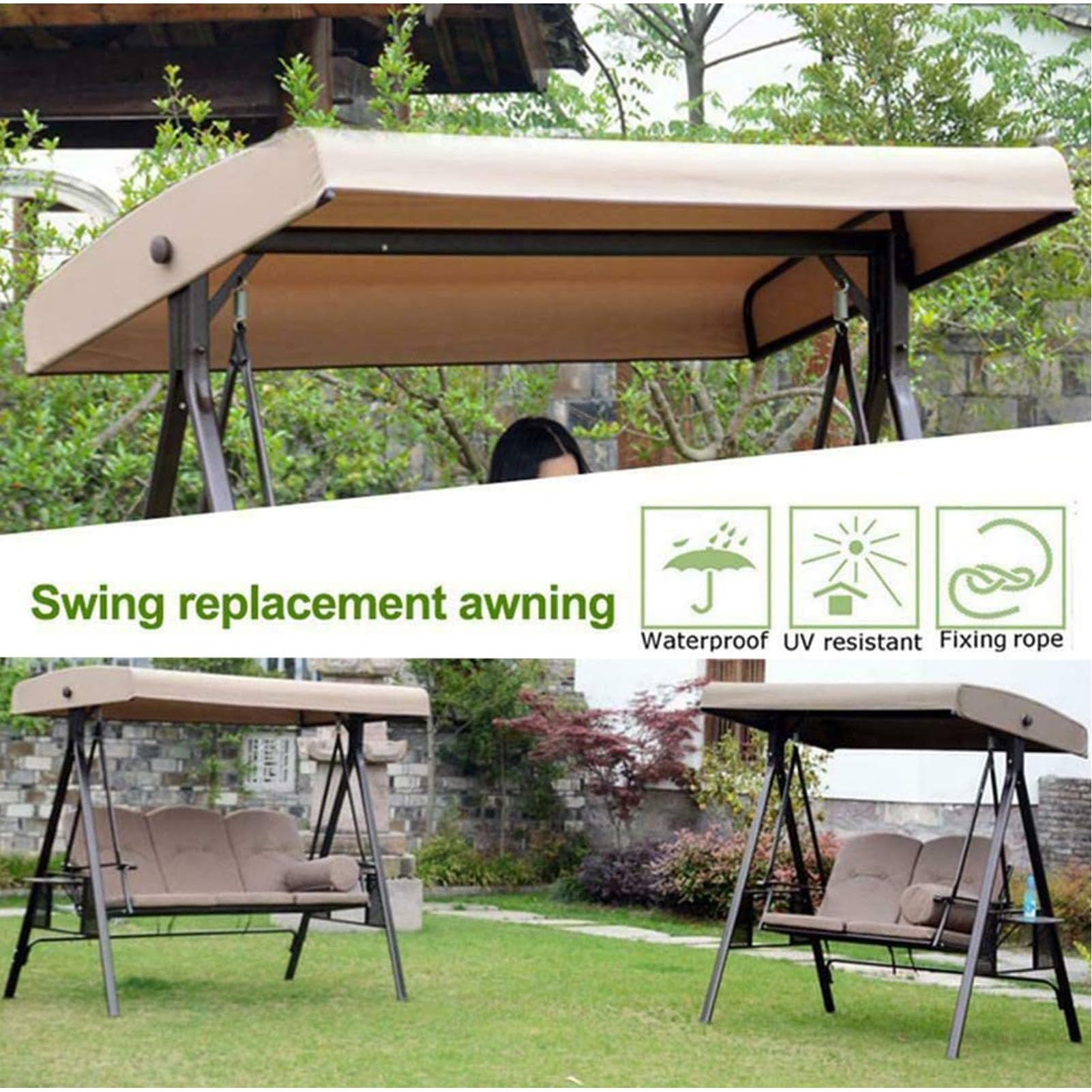 Imperméable Protection UV Housse De Rechange Balançoire Toit Rechange Universel pour Jardinterrasse Balcon Balancelle De Jardin 2 3 Places,118 * 198cm