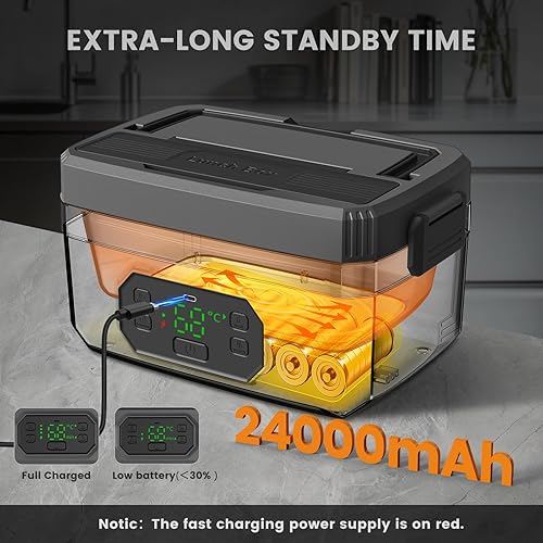 Miniatura 4 de Lonchera eléctrica inalámbrica de 24000 mAh, de alta capacidad, recargable, con calefacción, 1.6 L, capacidad extragrande, calentador de alimentos