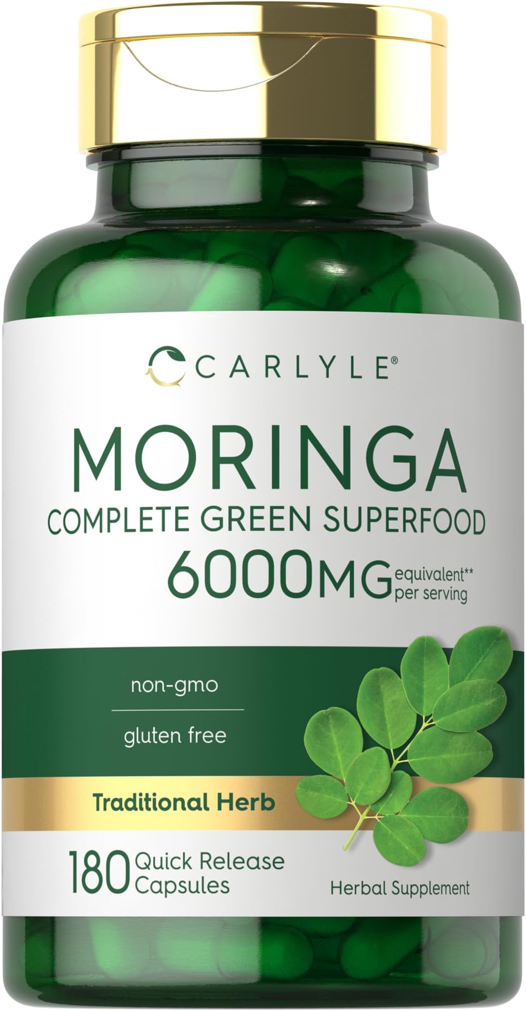 Carlyle Moringa Oleifera Supplement | 180 Capsules | Complete Green Superfood for Women and Men | Non-GMO and Gluten Free | from Moringa Leaf Powder