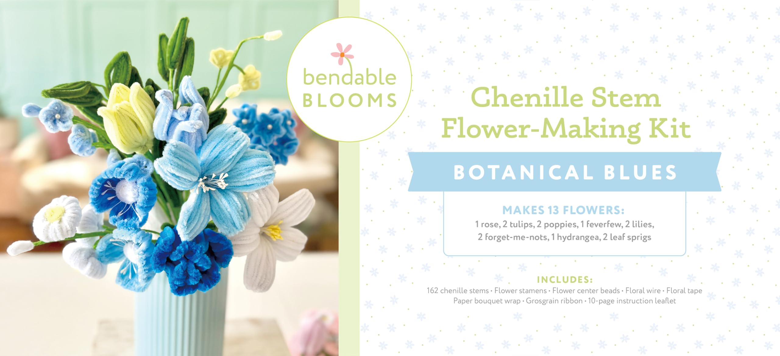 Bendable Blooms Chenille Stem Flower-Making Kit Botanical Blues: Everything You Need to Make a Beautiful Floral Bouquet: Over 140 Chenille Stems with ... Grosgrain Ribbon, and an Instruction Leaflet