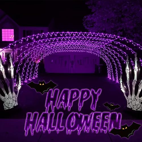 Miniatura 5 de YEGUO Paquete de 2 luces solares de 200 luces LED blancas y moradas para fiestas, jardín, vacaciones, Halloween, Navidad