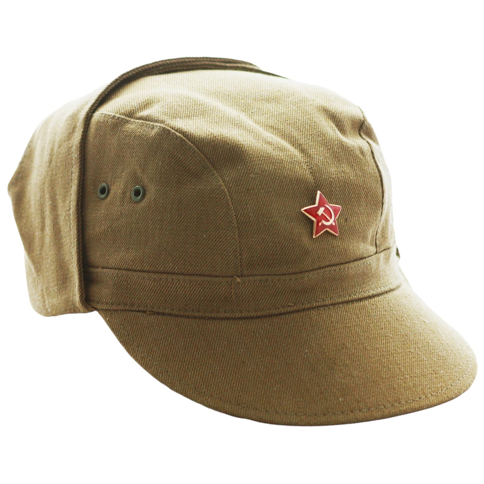 Ganwear Men's Khaki Genuine Ussr Soviet Russian Army Afghanistan War Military Uniform Tactical Baseball Cap Hat Fishing Hiking Red Star Badge