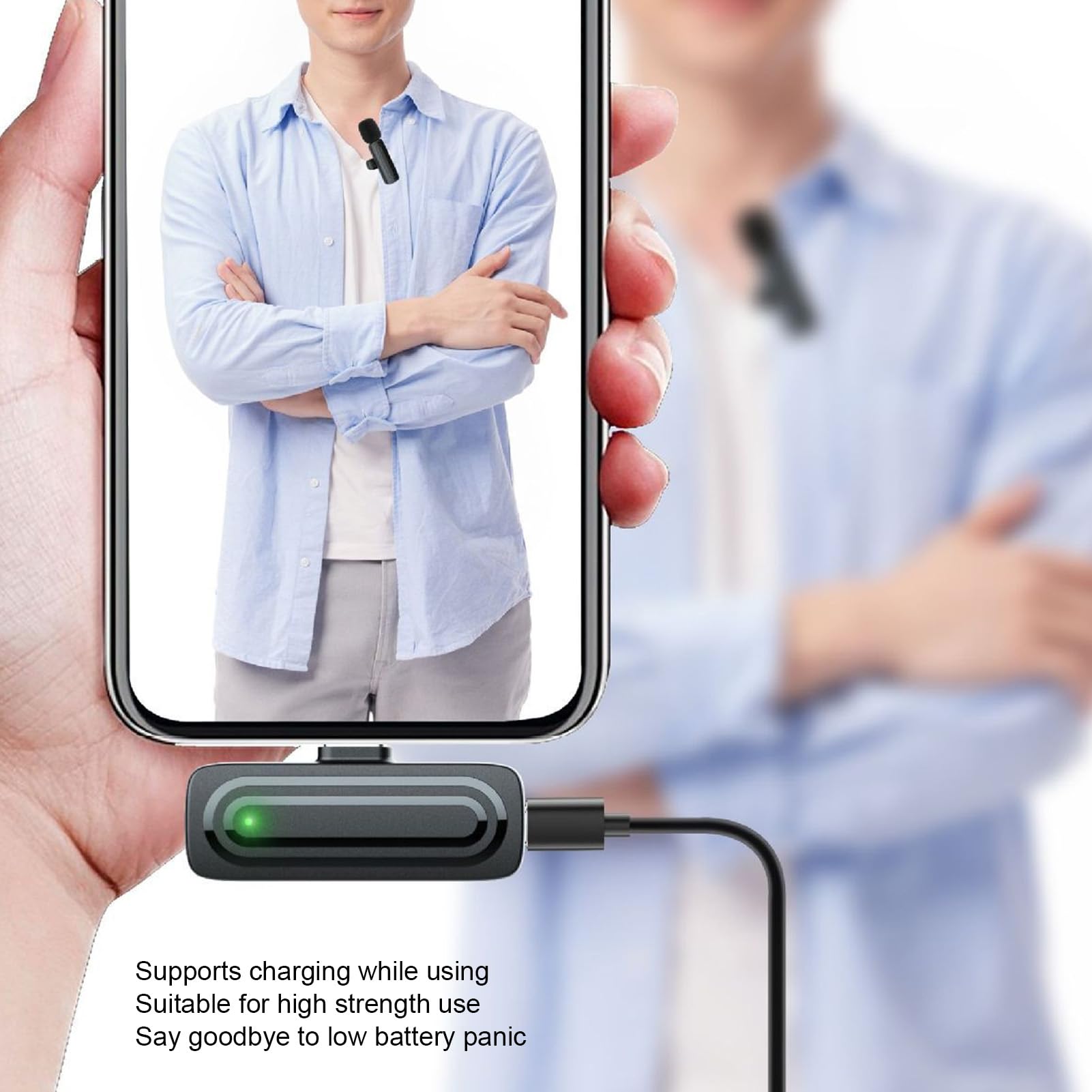 Denash 2,4-G-Lavaliermikrofon, Kabelloses Ansteckmikrofon mit Rauschunterdrückung für Smartphones, 20 M Reichweite, während des Ladevorgangs, Kompatibel mit Typ-C-Geräten, Winddicht