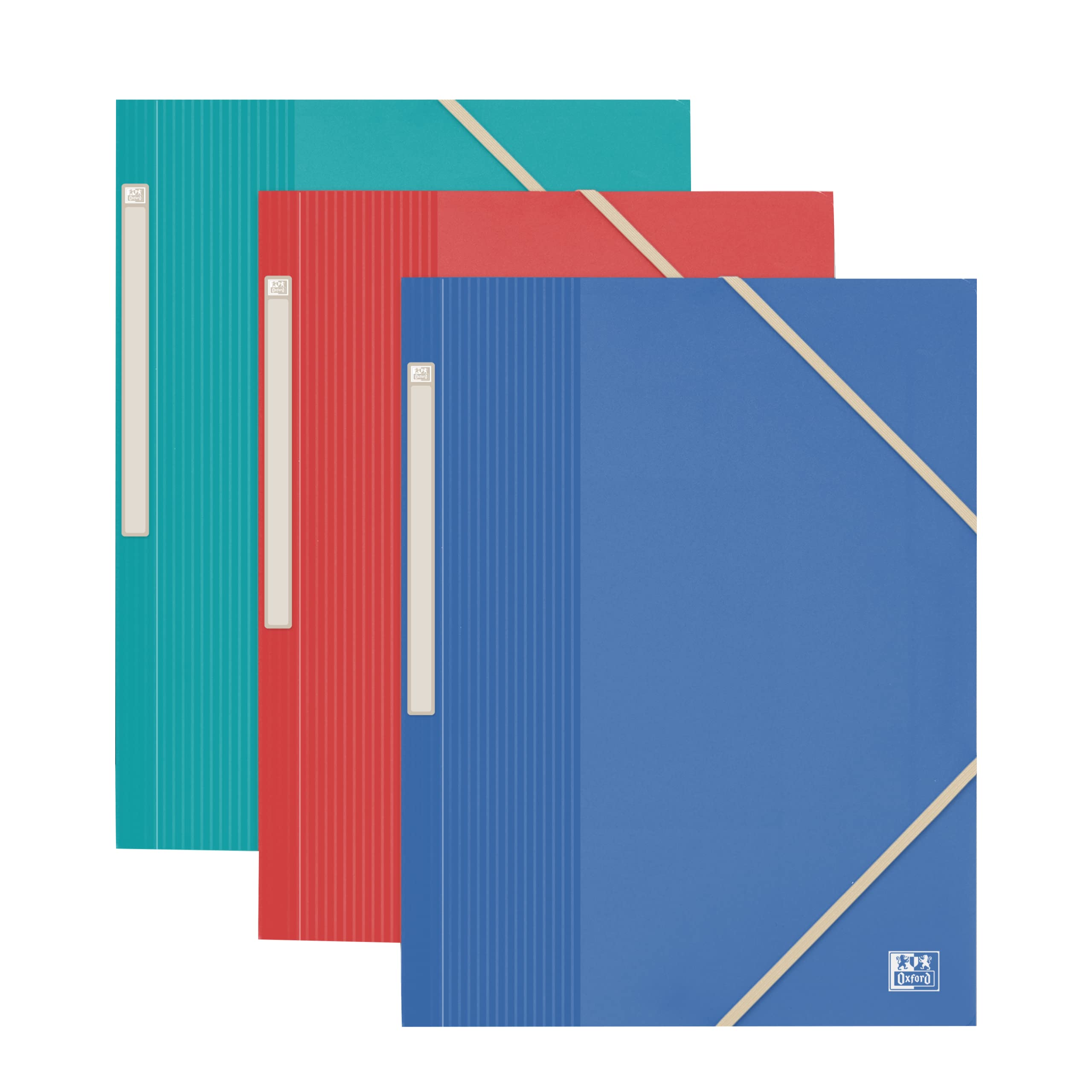 OXFORD Set of 3 Folders with 3 Flaps School Life Recycled A4 with Elastic Cover Recycled Polypropylene Assorted Colours
