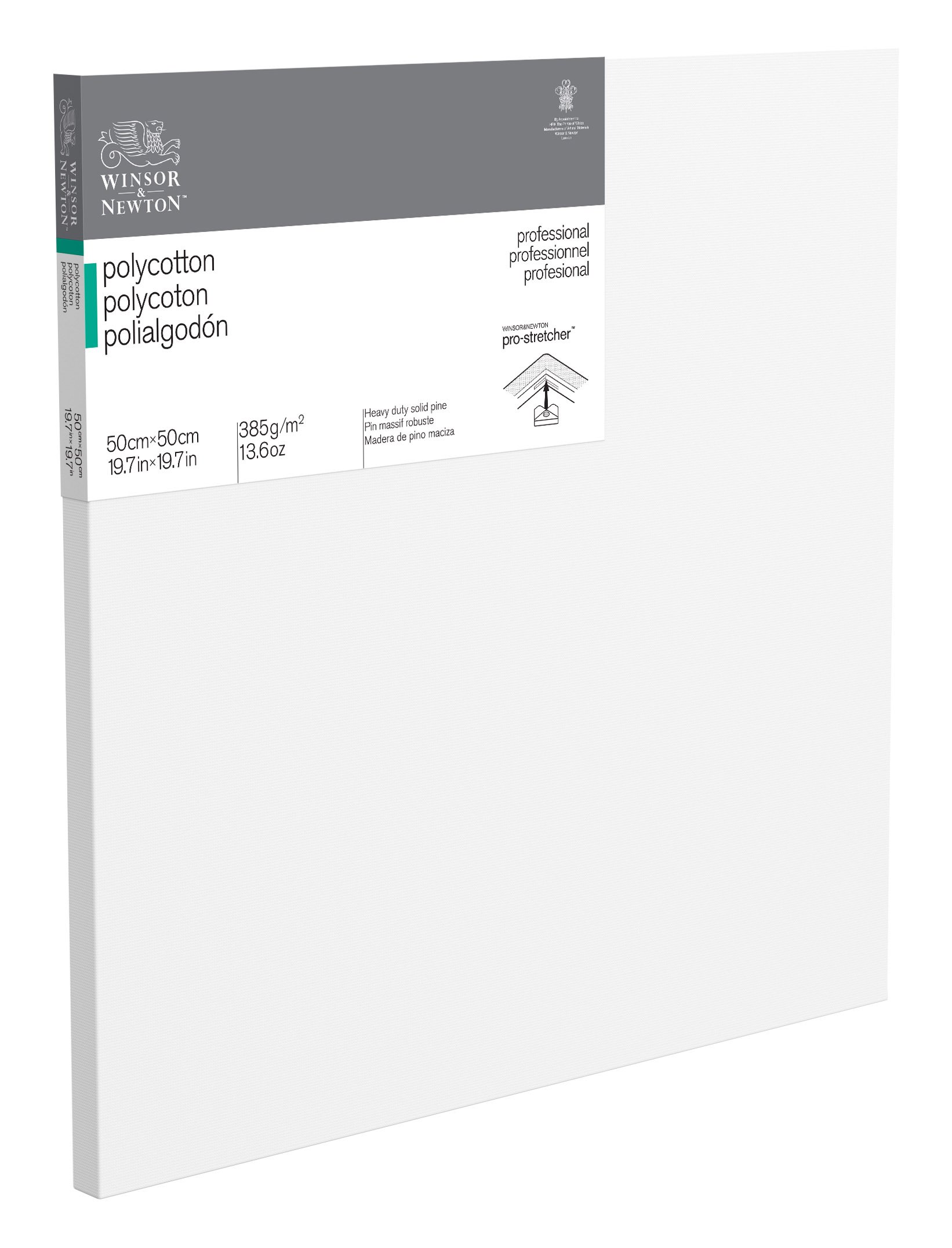 Winsor & Newton 6206026 Professional Keilrahmen aus Baumwollmischgewebe, 385 g/m², 3-fach grundiert, mittlere Körnung, ideal für die Ölfarben und Acrylfarben - 50x50cm