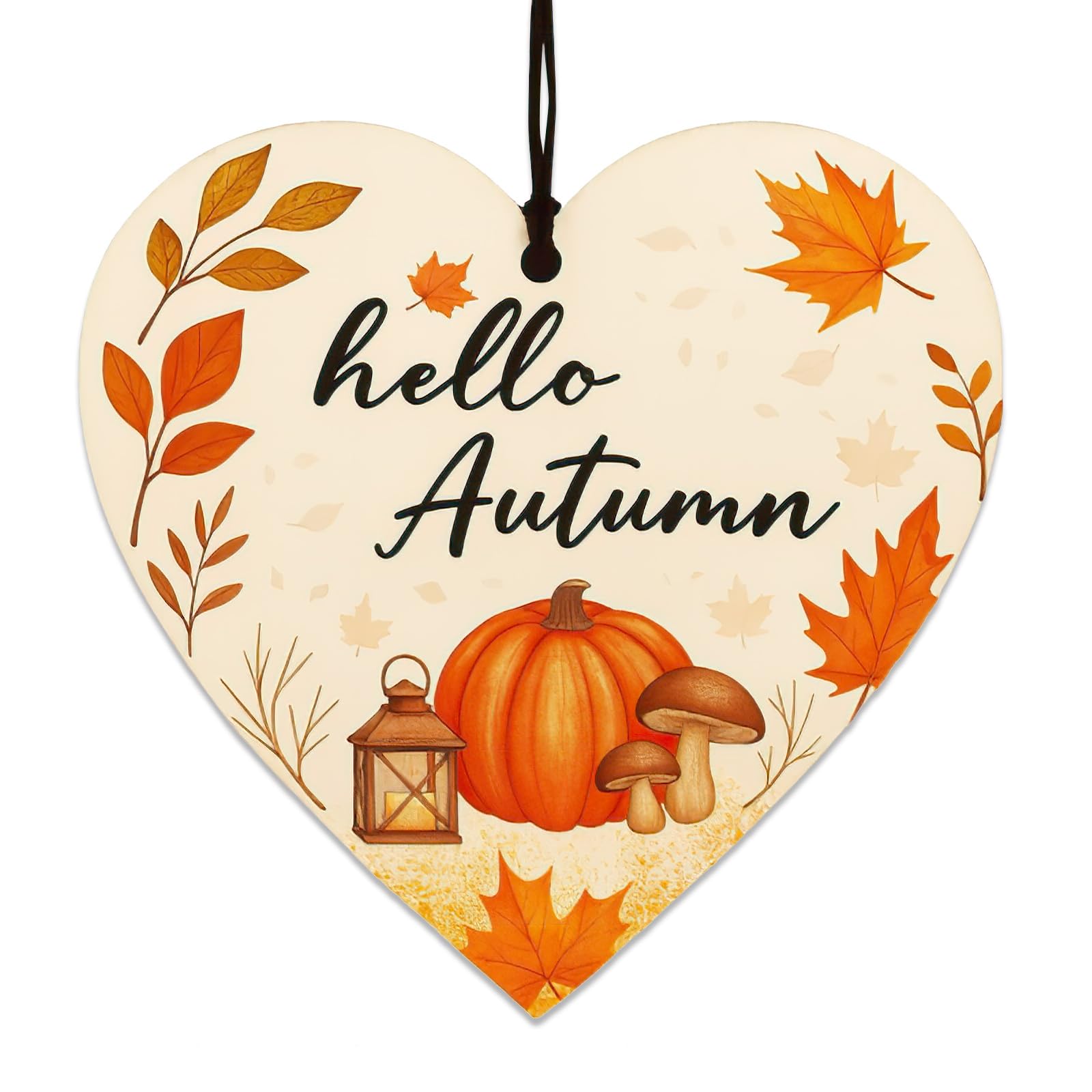 Cymygs Yellow Hello Autumn Decorations Autumn Gifts Wooden Heart Hanging Plaque Printed Autumn Leaves, Hello Autumn Sign, Pumpkins, Maple Accessories For Thanksgiving