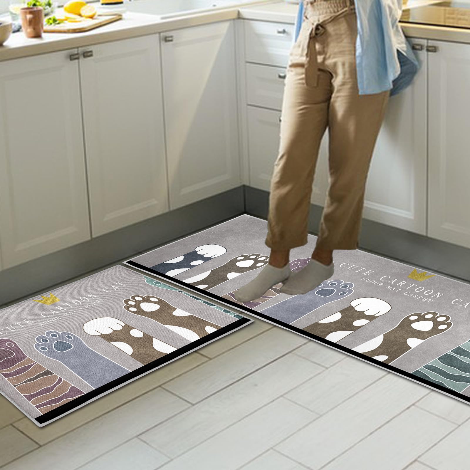 Tapis de cuisine lavables anti-fatigue antidérapants absorbants d'eau 40 x 120 cm Lot de 2