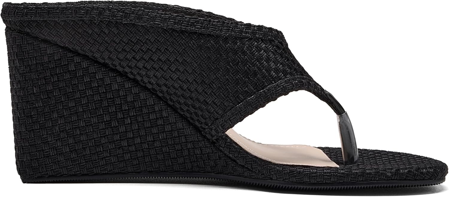 Women's Wedges Heeled Slippers Nude High Heels Slip on Comfy Evening Dress Flip-Flops Sandals Round Toe Shoes for Women 3.2" Heels - Image 5