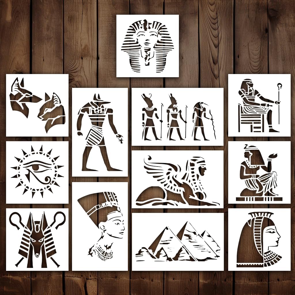 Egyptian Stencil | Eye of Horus Faraon Ancient God Anubis Ra Clepatra Piramind Sphinix Stencils for Painting on Wood, Glass, Wall, Rock, Fabric, Walls, Canvas, Glassware | Egipt Stencil Template