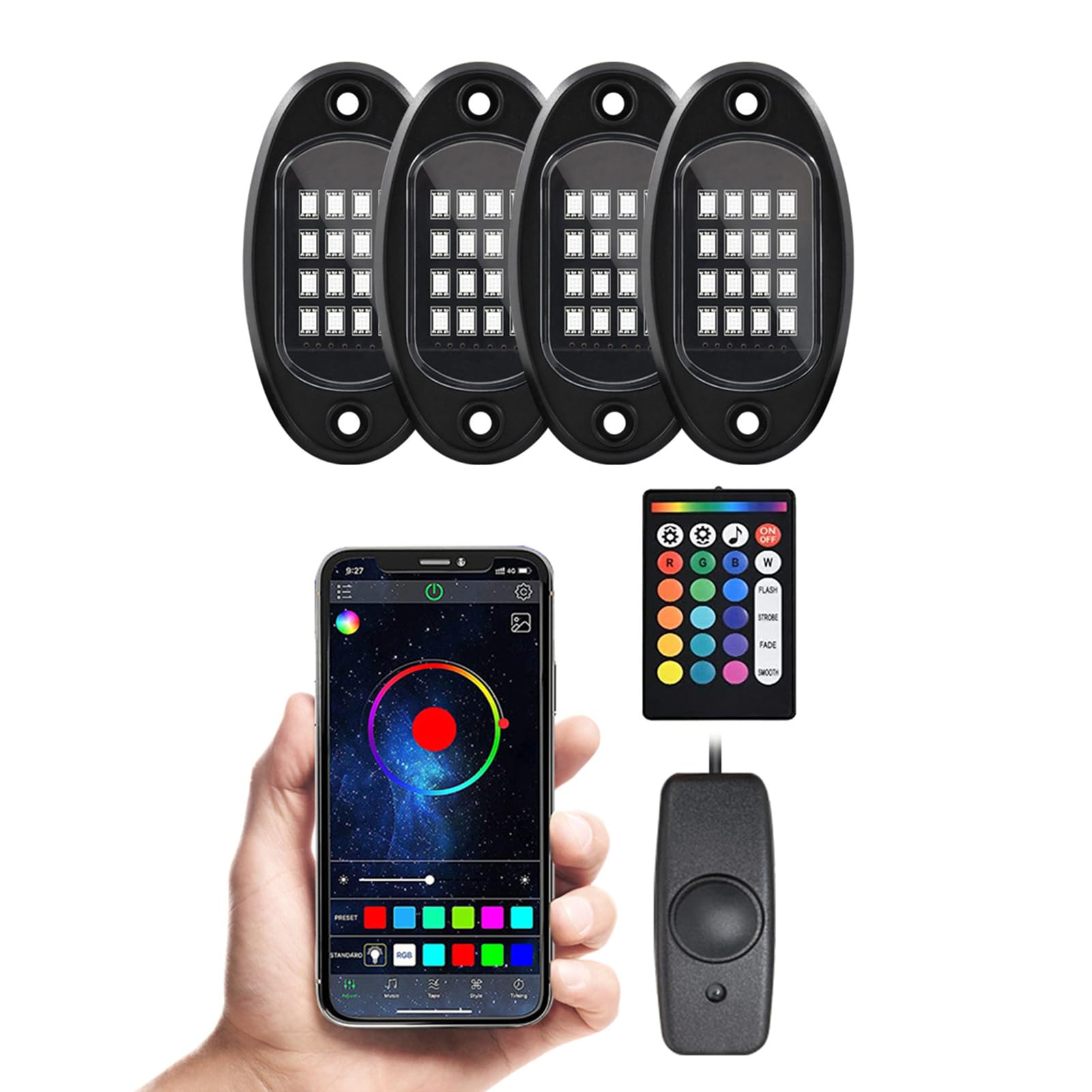 Sponsored Ad โ Morelian LED Rock Lights 4pcs Multicolor LED Lights Waterproof with APP BT 24 Key Controller Music Function for SUV ATV UTV