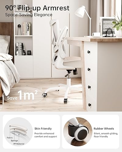 Miniatura 3 de Silla de oficina, silla de escritorio ergonómica de piel sintética con soporte lumbar ajustable y reposabrazos abatible, silla de computadora de