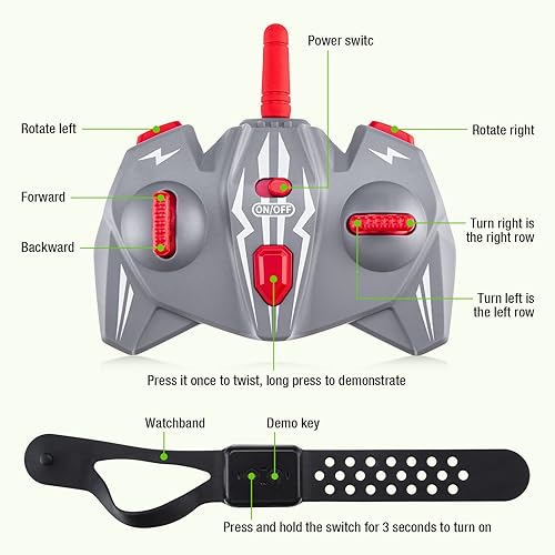 Miniatura 5 de Powerextra Coche LED Gesture Rc, auto de control remoto de detección de gestos de transformación 4WD, doble cara giratoria de 360° con luces, auto