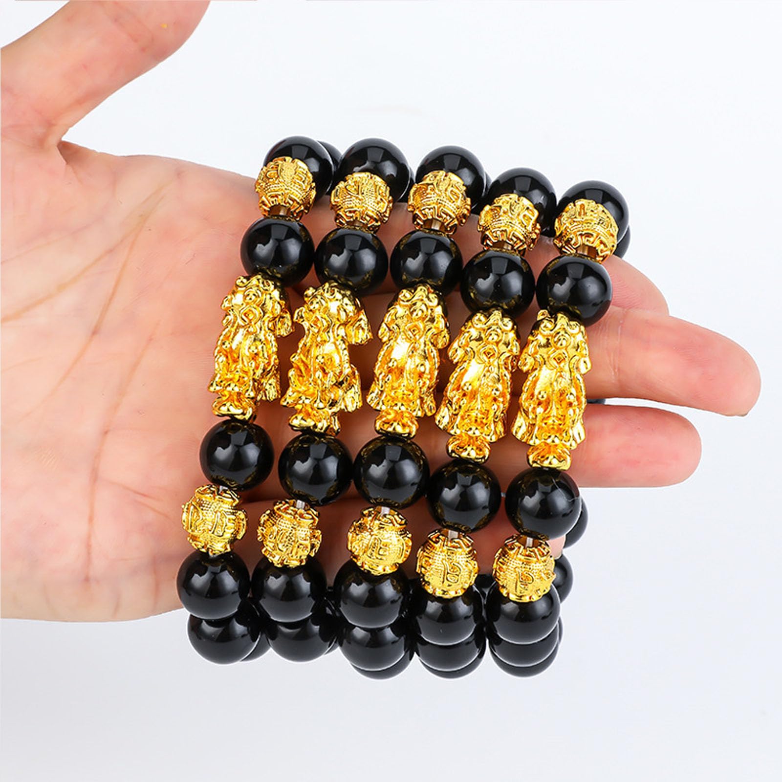 FengShui und Glück Feng Shui schwarzer Obsidian Reichtum Armband Wohlstand Buddha Perlen elastische Armbänder für Frauen Männer Schmuck