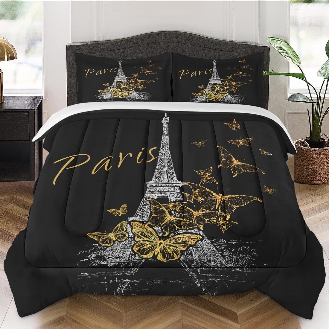 Comforter Set Full Size with 2 Pillowcases, Paris Eiffel