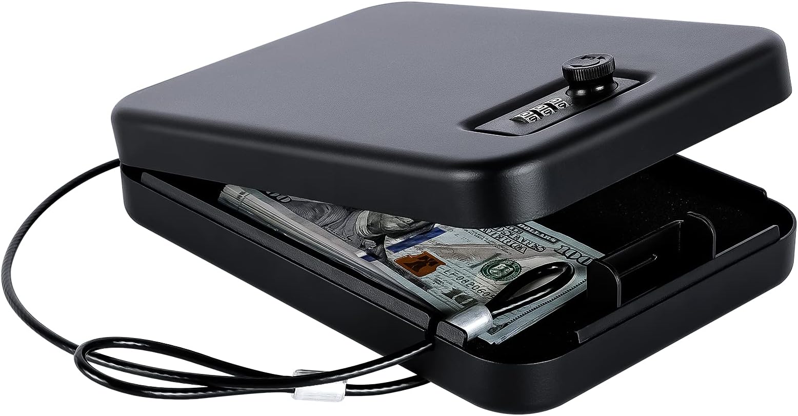 Dalmbox Gun Safe for Pistols Small Handgun Lock Box with Combination Lock Portable Travel Pistol Safe for Car, Home, Travel