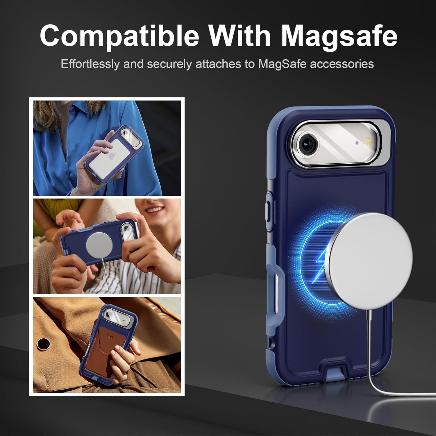 Follaroma for iPhone 17 Air Case with Stand, Built-in Camera Cover, Compatible with MagSafe, Heavy Duty Shockproof Protection Phone Case,Anti-Drop,Magnetic Dual Layer Protective Cover,6.5",Blue-Purple