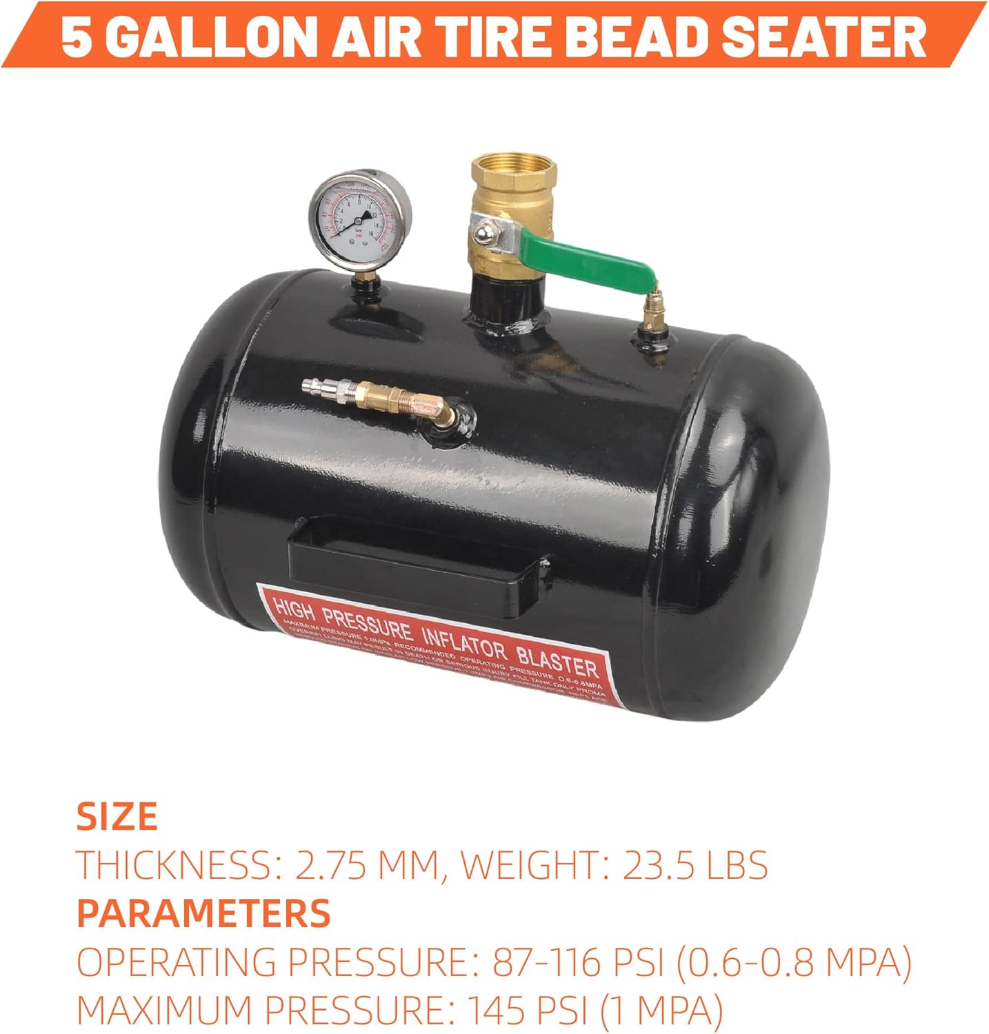 TBAPFS 5 Gallon Air Tire Bead Seater 145 PSI Blaster Tool Seating Tire Inflator with Gauge Car Truck ATV Tractor Tank Heavy Duty (Black) : Automotive