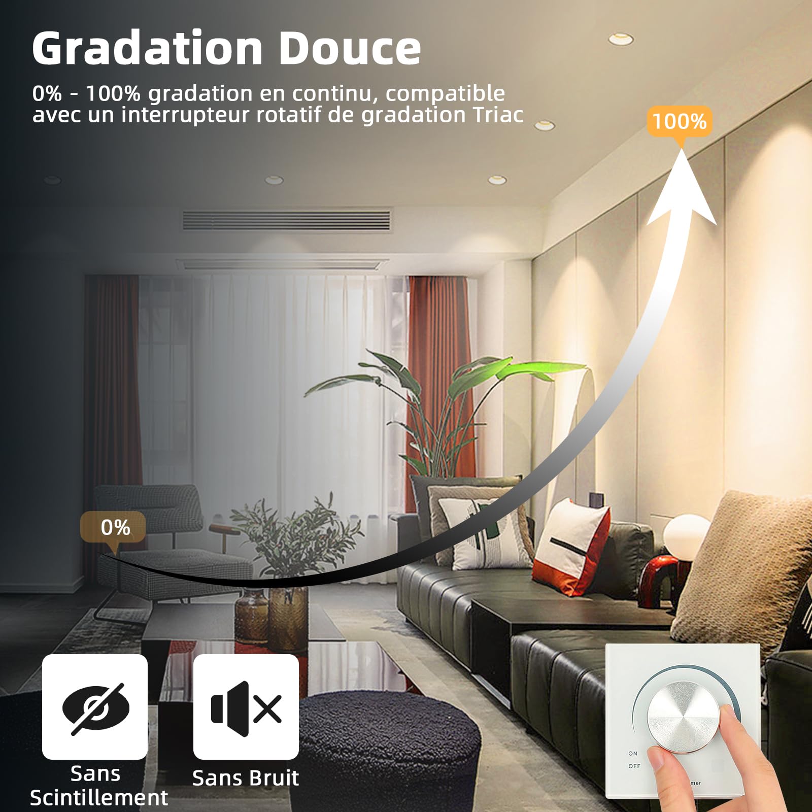6 Spot LED Encastrable Dimmable Extra Plat 7W,3000K Blanc Chaud Trou Ø65mm,Ø68mm,Ø80mm,Spot de Plafond Blanc COB 220V 600LM Pour Cuisine Chambre Salon