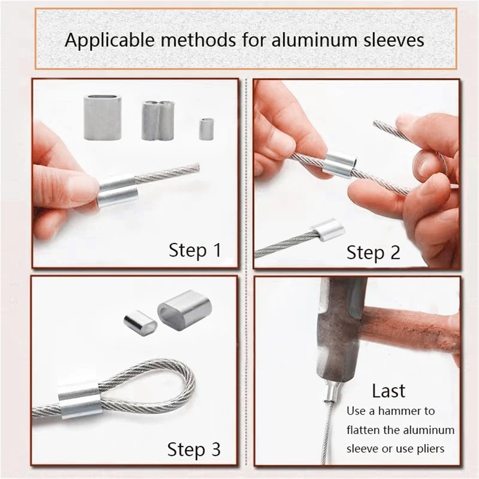 Manchon à boucle à sertir en aluminium, Manchons à sertir en aluminium M0.5-M12, trou circulaire simple et Double, paquet de 5 500 pièces for câbles métalliques(M3 200pcs Two hole)
