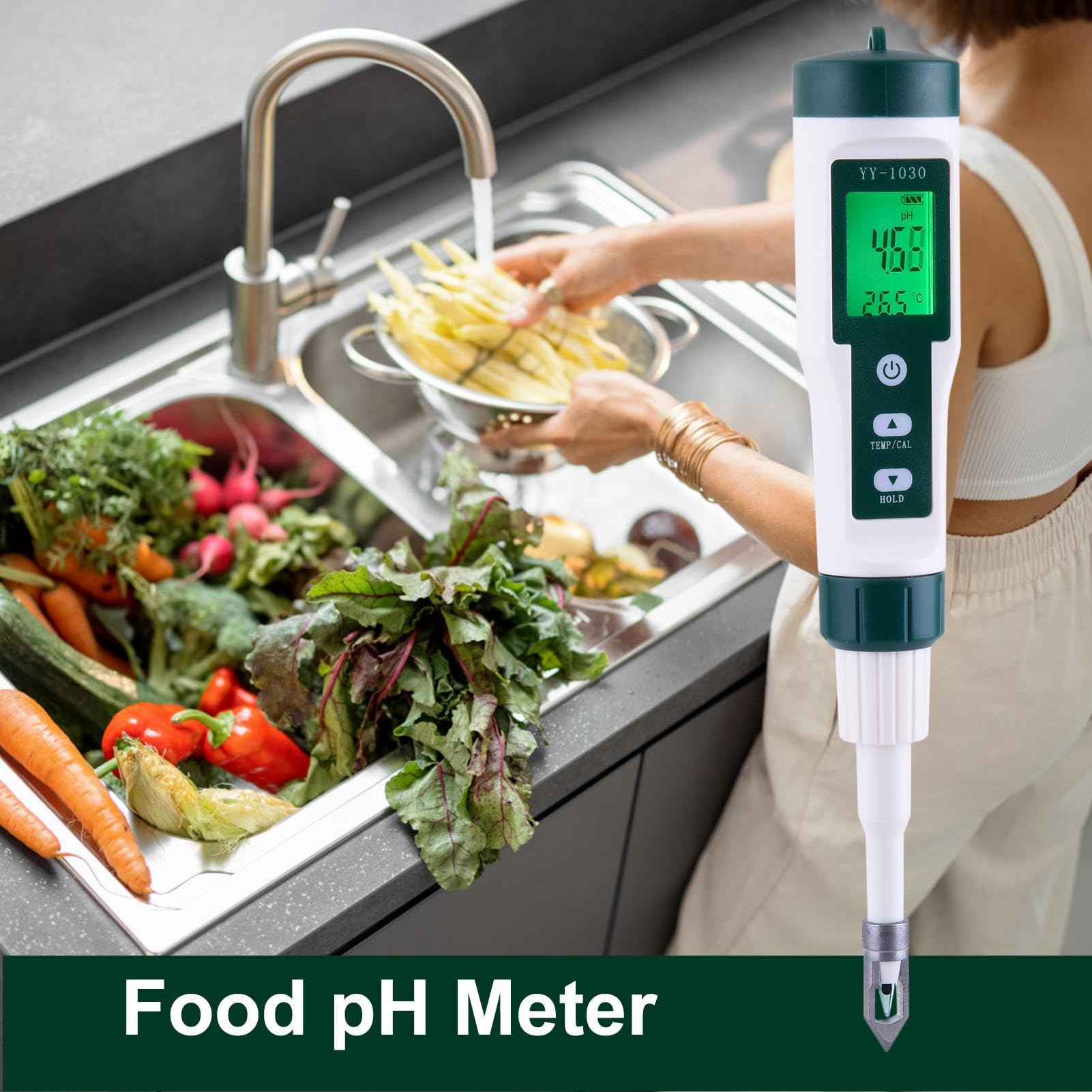 PH-Metro Digitale – Tester Portatile di Alta Precisione con Sonda per | Alimenti, Pasta di Formaggio, Acqua | Monitor del PH A Compensazione Automatica della Temperatura, per Campioni di Laboratori