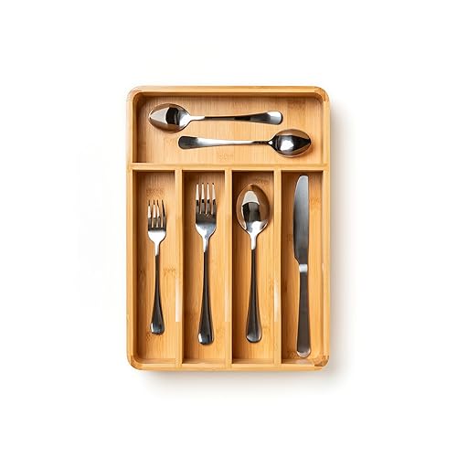 SMIRLY Bamboo Silverware Organizer For Drawer Kitchen