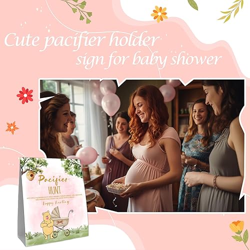 Miniatura 5 de Winnie - Cartel de caza de chupete, juego de mini chupetes para baby shower, juego de 50 piezas de decoración clásica de Pooh para baby shower,