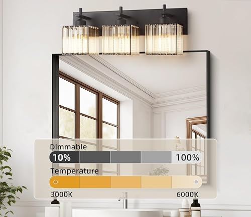 Miniatura 2 de SANKERFAN - Luces modernas de cristal para tocador de baño, 3 luces, negro mate, lámpara de pared para sala de estar, pasillo, armario