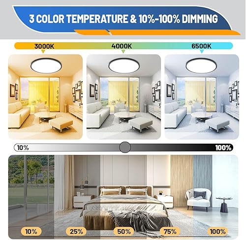 Miniatura 3 de Allsmartlife Paquete de 2 lámparas de techo empotradas, regulables CCT 3000K4000K6500K, lámpara de techo LED redonda, 12 pulgadas, 24 W, accesorios