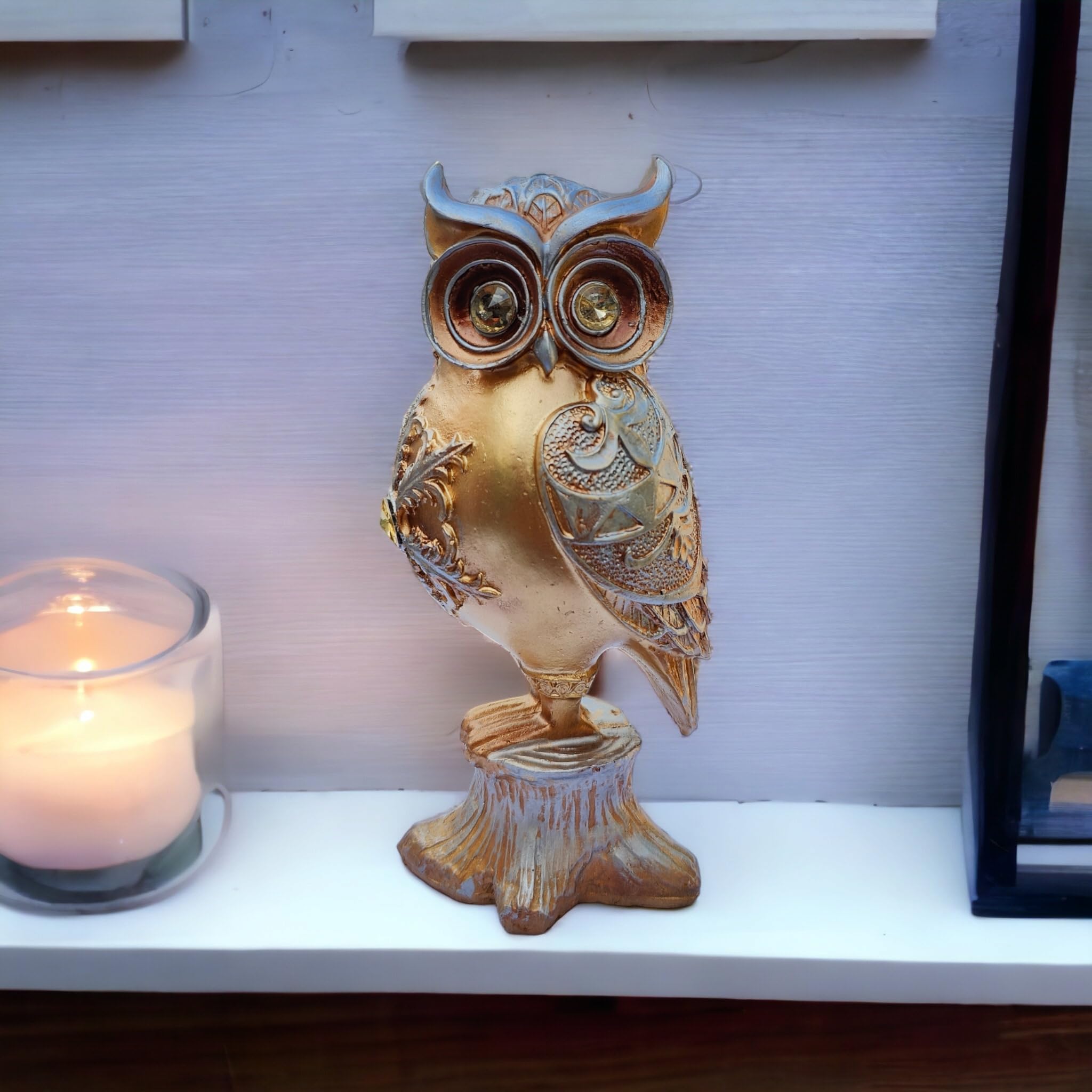 KD HUB Owl showpieces for Home Decor vastu feng Shui - (Gold 17 cm)