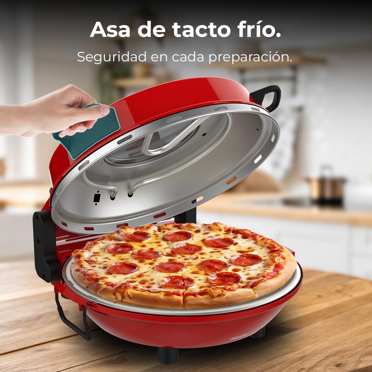 Cecotec Horno Eléctrico para Pizzas Pizza Maker Fun Pizza&Co Mamma Mía Window +. 1200W, Temp. de 15min, Cocina hasta 400ºC, Termostato Regulable, Cocción Uniforme, Placas de Piedra, Indicador Luminoso